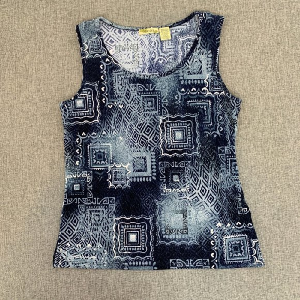 Islanders Womens Blue Blouse Medium Sleeveless Lightweight Top Polyester Spandex